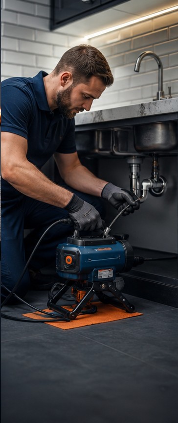 Plumber working under a sink